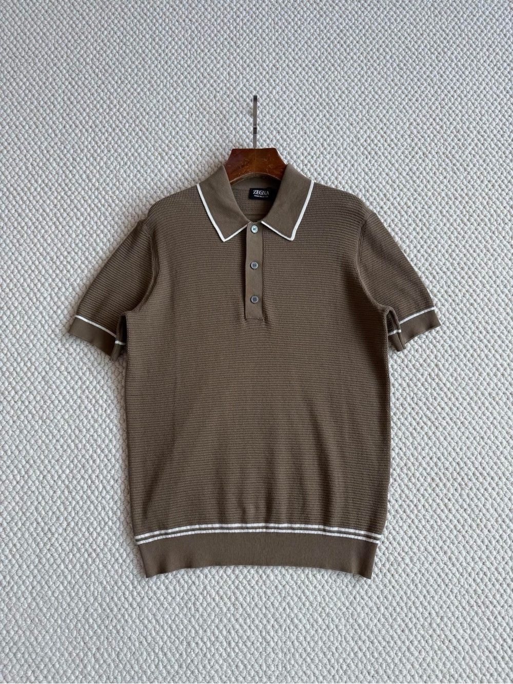 NWOT Zegna Men’s Premium Cotton Short-Sleeve Polo Shirt in Tan, Size S/M/L/XL